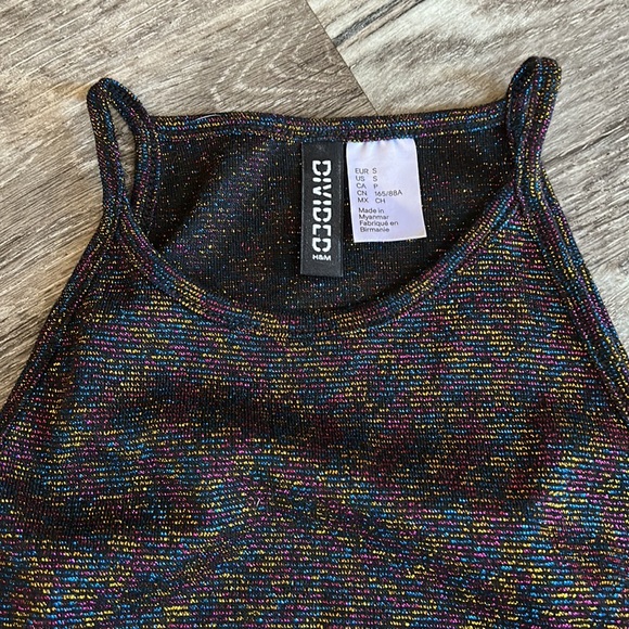 H&M DIVIDED METALLIC Multi color HALTER CROP TANK SIZE S - Picture 2 of 2